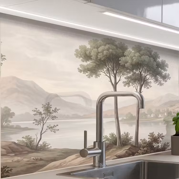 Revestimiento cocina - Árboles - Lago - Montañas - Ilustración — 1