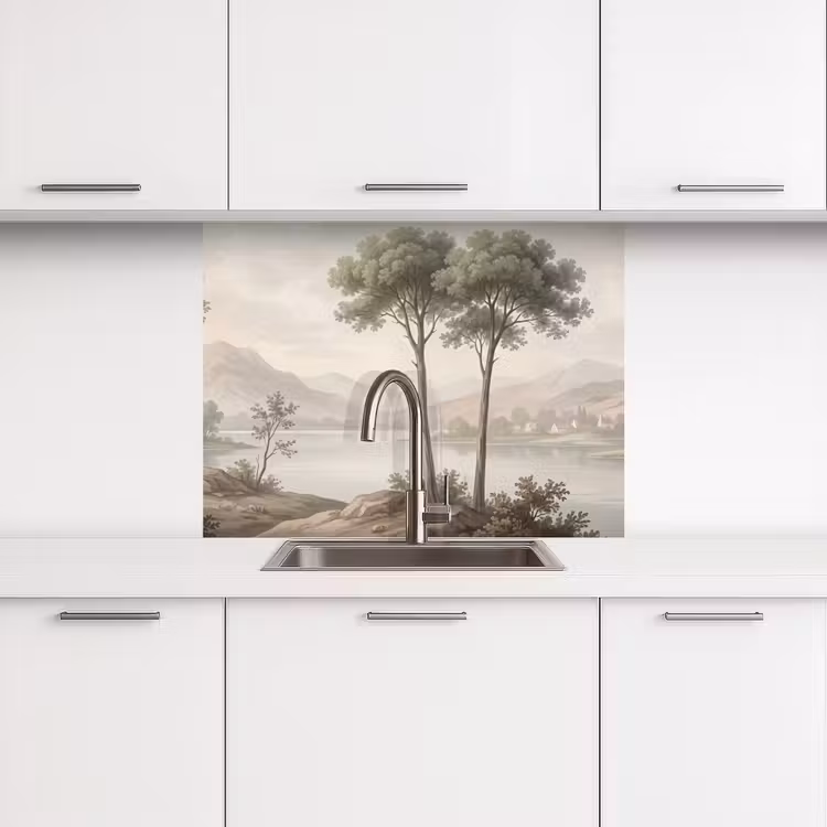 Revestimiento cocina - Árboles - Lago - Montañas - Ilustración — 3