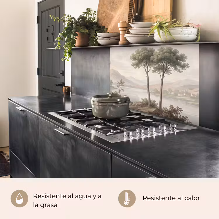 Revestimiento cocina - Árboles - Lago - Montañas - Ilustración — 4