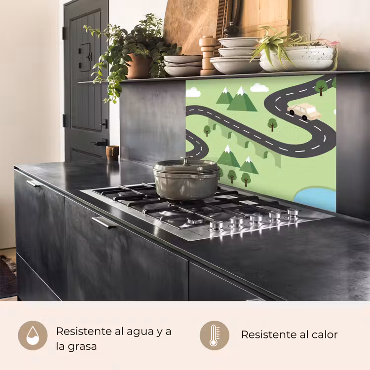 Revestimiento cocina - Coche - Carretera de montaña - Naturaleza - Ilustración — 4