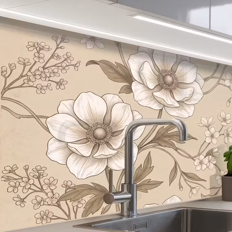 Revestimiento cocina - Flores - Estampado - Beige — 1