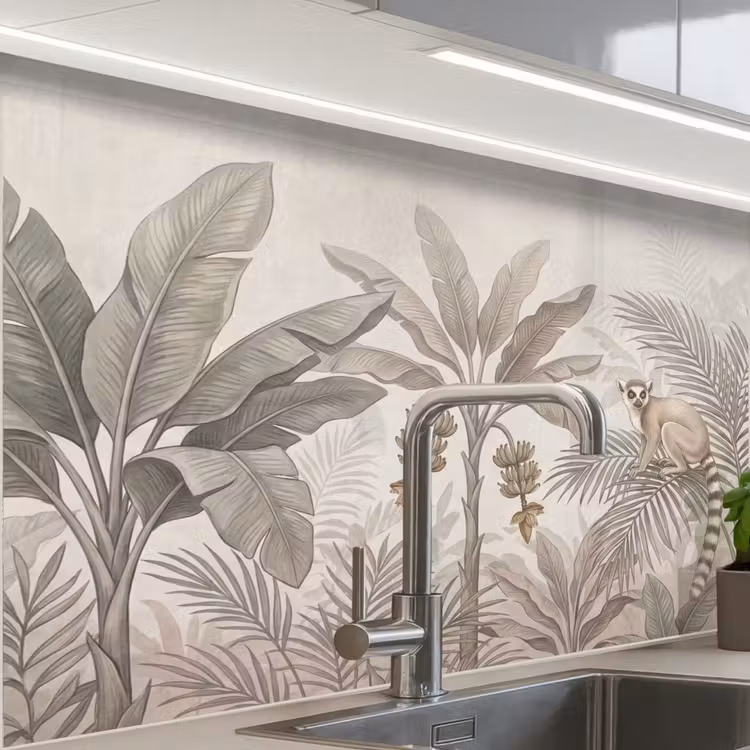 Revestimiento cocina - Naturaleza - Selva - Lémur de cola anillada - Marrón — 1