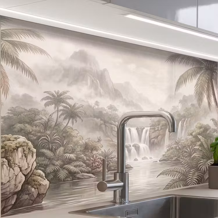 Revestimiento cocina - Selva - Cascadas - Tropical - Ilustración — 1