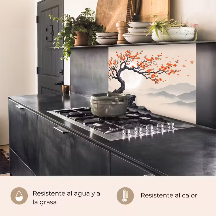 Revestimiento cocina - Asiático - Flor - Rojo — 4