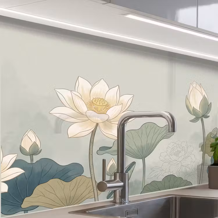 Revestimiento cocina - Loto - Flores - Verde — 1