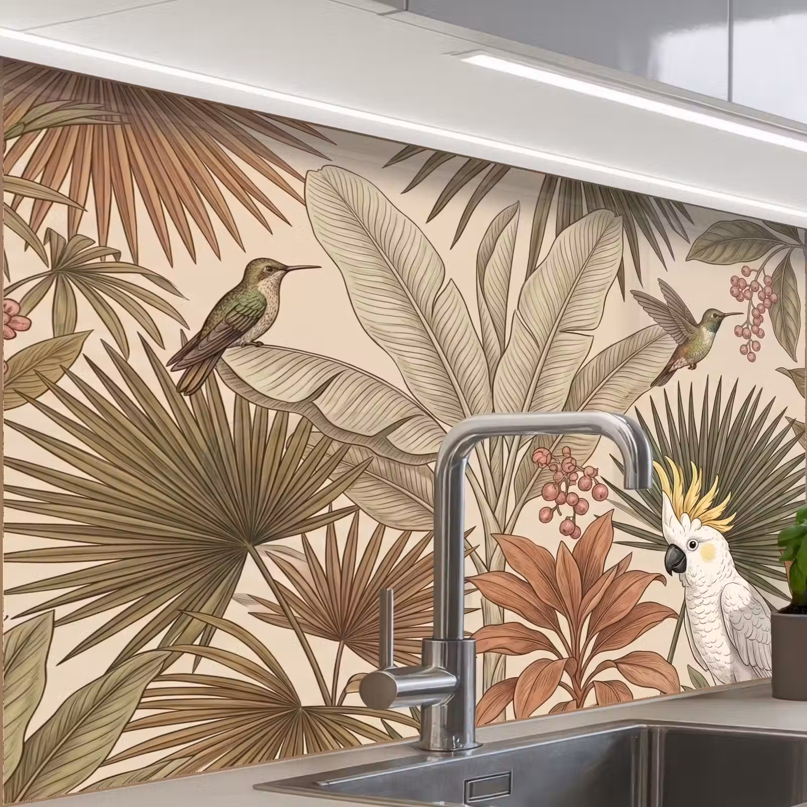 Revestimiento cocina - Tropical - Pájaros - Beige — 1