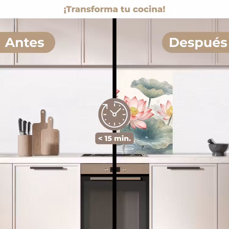 Revestimiento cocina - Acuarela - Flores de loto - Colorido — 2