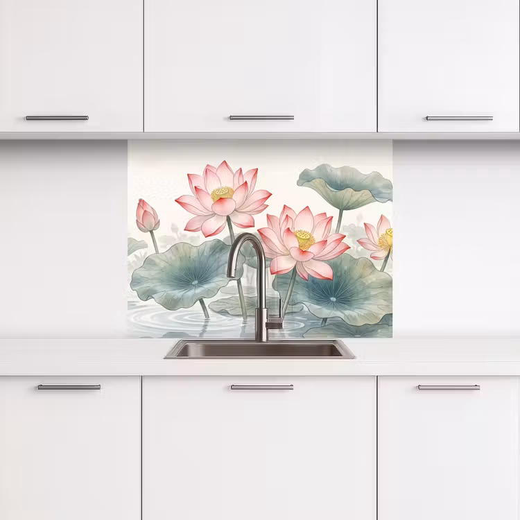 Revestimiento cocina - Acuarela - Flores de loto - Colorido — 3