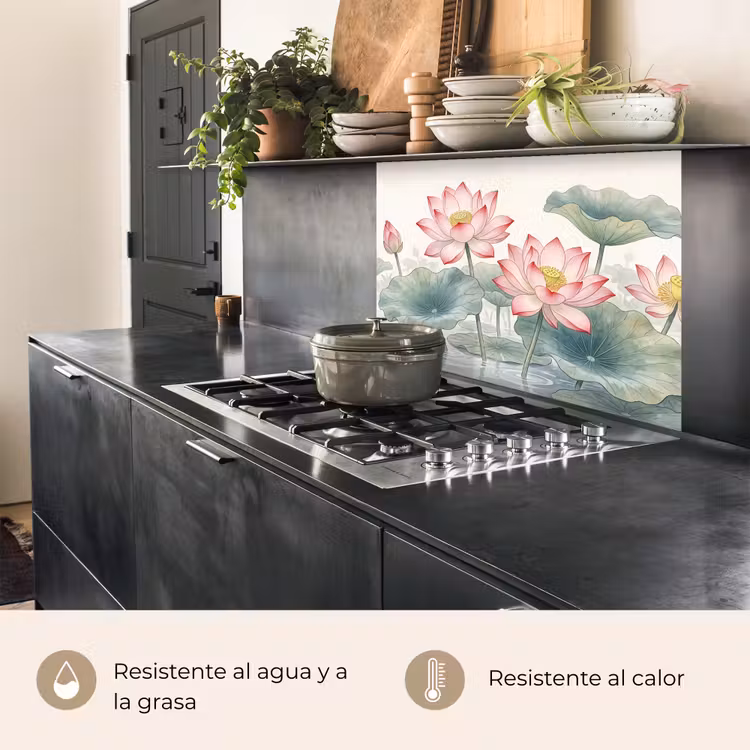 Revestimiento cocina - Acuarela - Flores de loto - Colorido — 4
