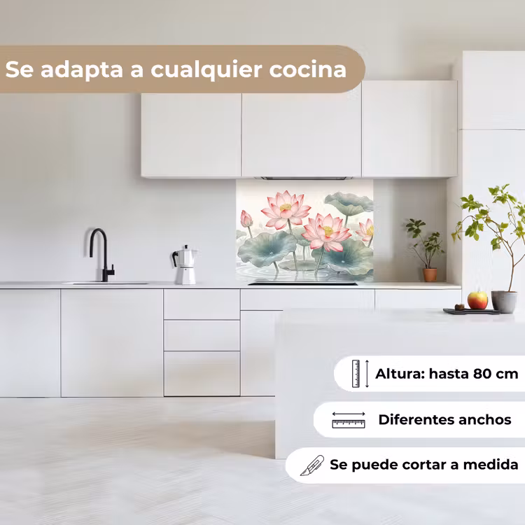 Revestimiento cocina - Acuarela - Flores de loto - Colorido — 6