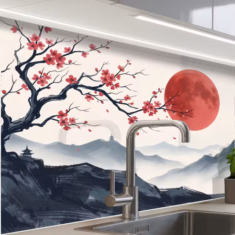 Revestimiento cocina - Cerezo en flor - Oriental - Rojo — 1