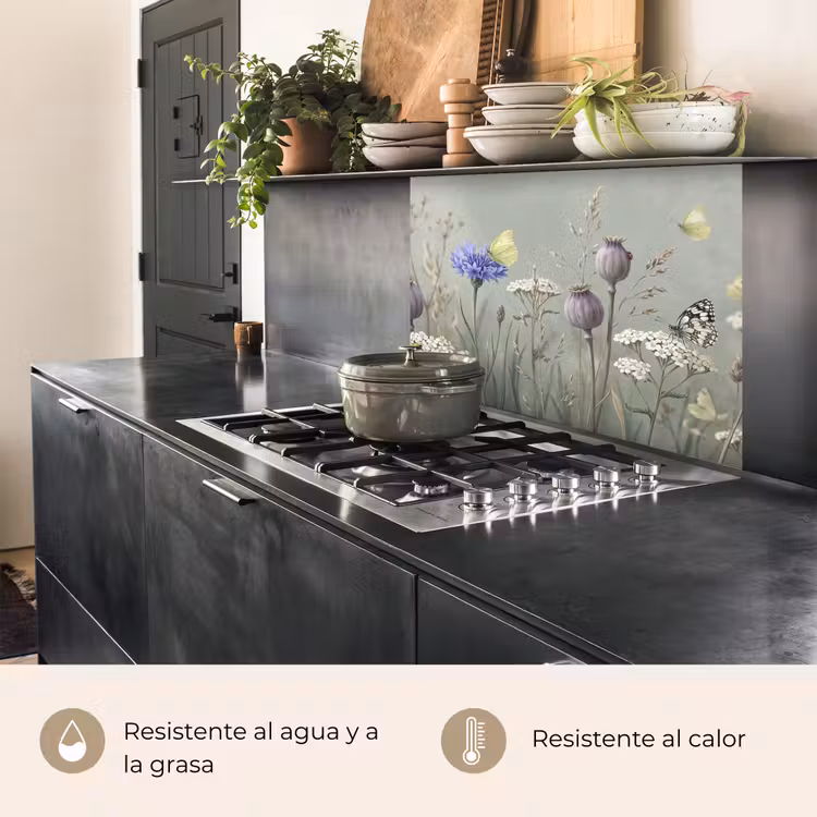 Revestimiento cocina - Mariposas - Flores silvestres - Ilustración - Colorido — 4