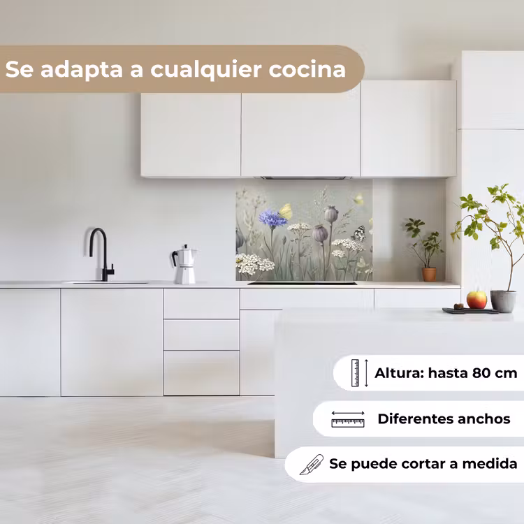 Revestimiento cocina - Mariposas - Flores silvestres - Ilustración - Colorido — 6