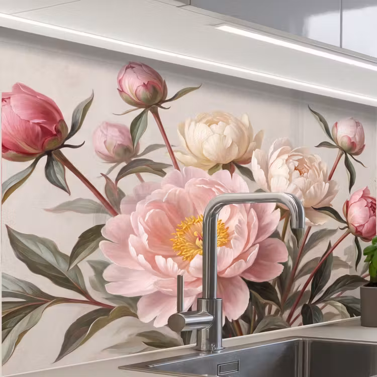 Revestimiento cocina - Peonias - Ramo - Rosa — 1