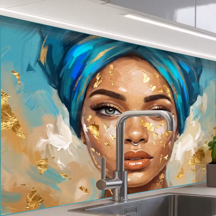 Revestimiento cocina - Retrato - Mujer - Pintura - Azul - Oro - Expresivo — 1