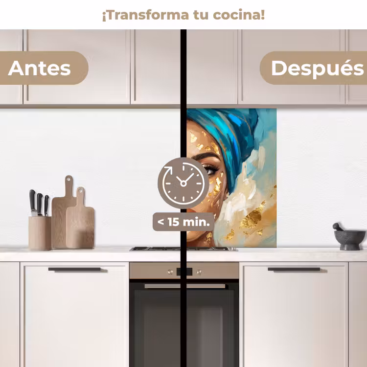 Revestimiento cocina - Retrato - Mujer - Pintura - Azul - Oro - Expresivo — 2