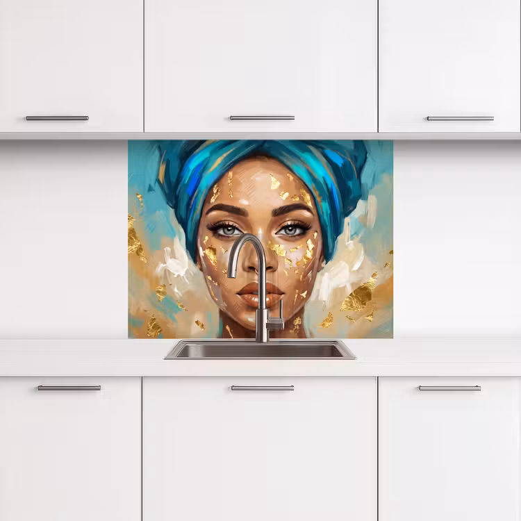 Revestimiento cocina - Retrato - Mujer - Pintura - Azul - Oro - Expresivo — 3