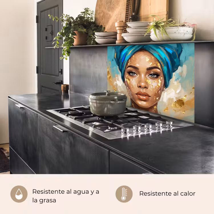 Revestimiento cocina - Retrato - Mujer - Pintura - Azul - Oro - Expresivo — 4