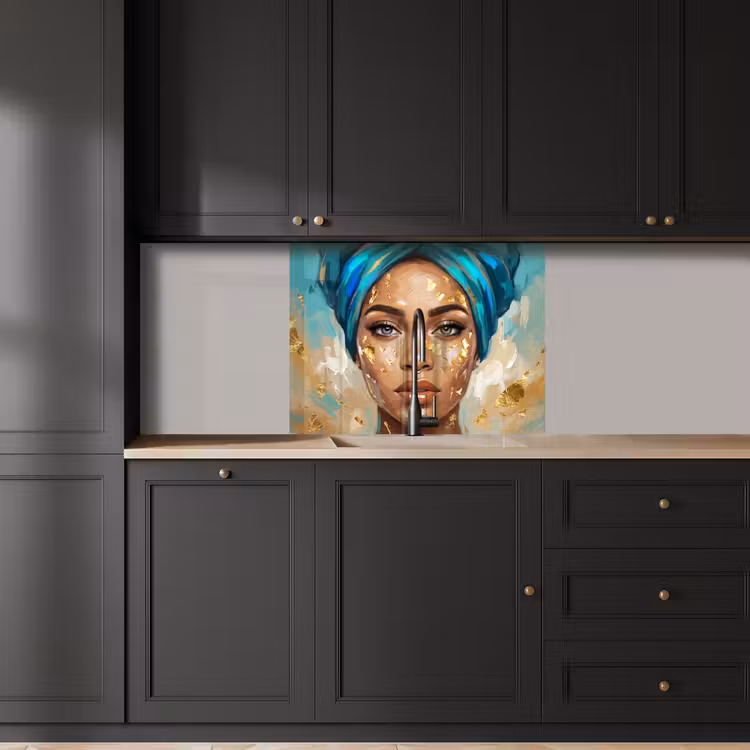 Revestimiento cocina - Retrato - Mujer - Pintura - Azul - Oro - Expresivo — 5