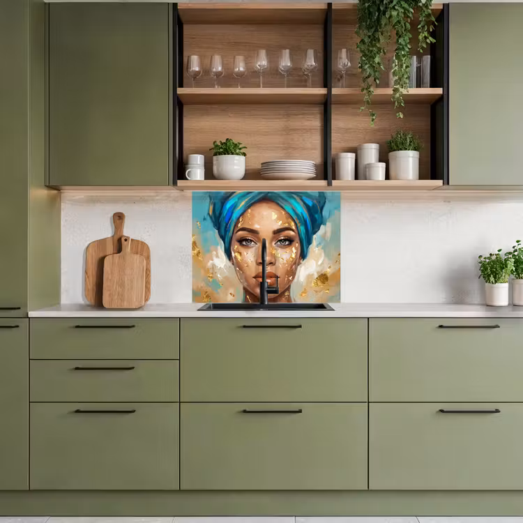 Revestimiento cocina - Retrato - Mujer - Pintura - Azul - Oro - Expresivo — 7