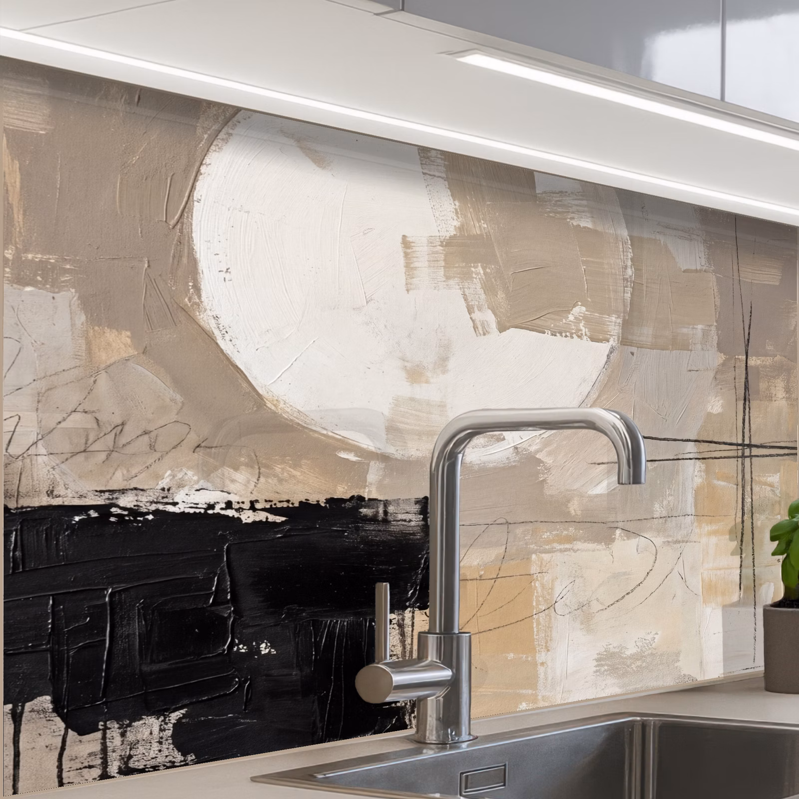 Revestimiento cocina - Abstracto - Círculo - Moderno - Beige - Negro - Minimalista — 1