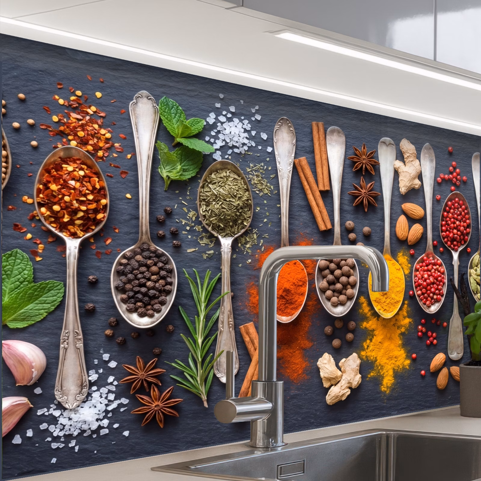 Revestimiento cocina - Especias - Cucharas - Culinarias - Coloridas - Atmosféricas — 1