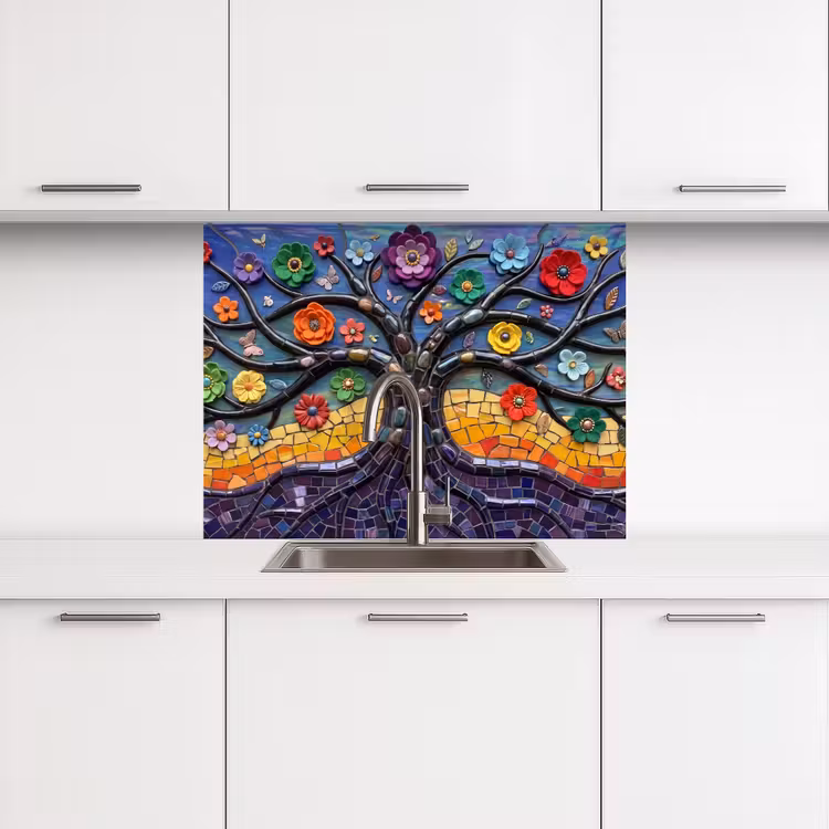 Revestimiento cocina - Árbol de la vida - Mosaico - Flores - Colorido - Alegre — 3