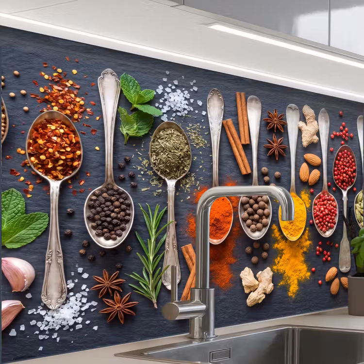 Revestimiento cocina - Especias - Cucharas - Culinarias - Coloridas - Atmosféricas — 1