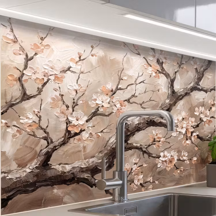 Revestimiento cocina - Flor - Ramas - Pintura - Beige - Sereno — 1