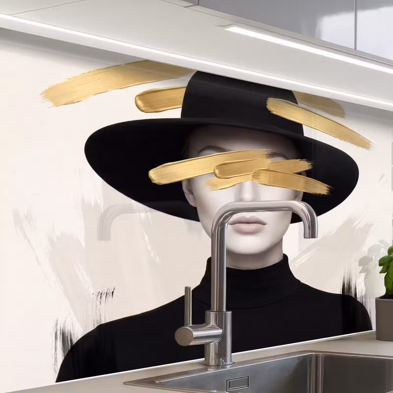 Revestimiento cocina - Mujer - Retrato - Moderno - Oro - Arte — 1