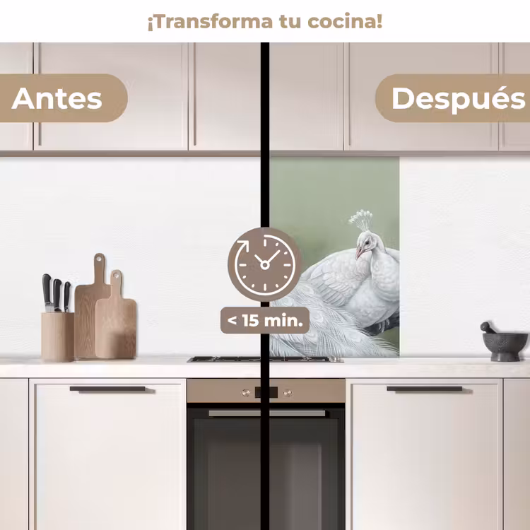 Revestimiento cocina - Pavos reales - Blanco - Naturaleza - Verde — 2