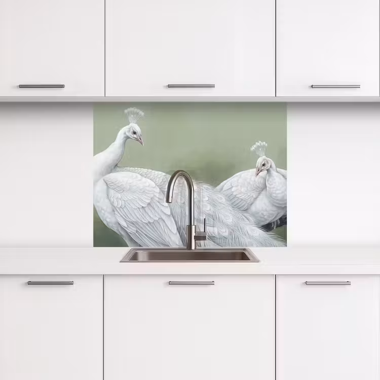 Revestimiento cocina - Pavos reales - Blanco - Naturaleza - Verde — 3