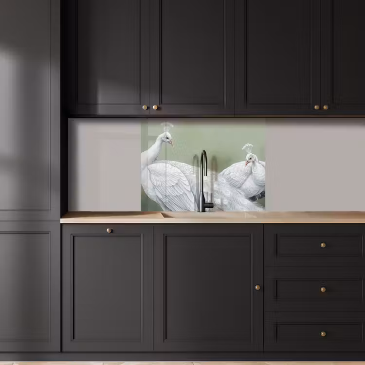 Revestimiento cocina - Pavos reales - Blanco - Naturaleza - Verde — 5
