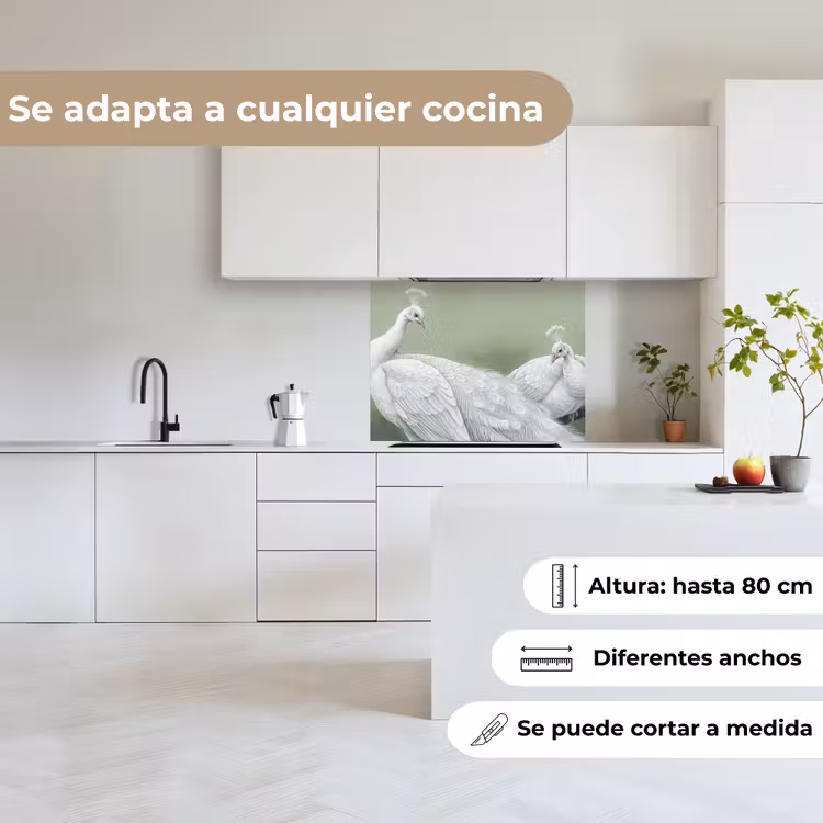 Revestimiento cocina - Pavos reales - Blanco - Naturaleza - Verde — 6