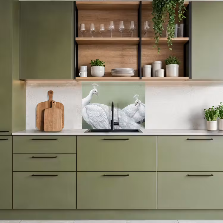 Revestimiento cocina - Pavos reales - Blanco - Naturaleza - Verde — 7