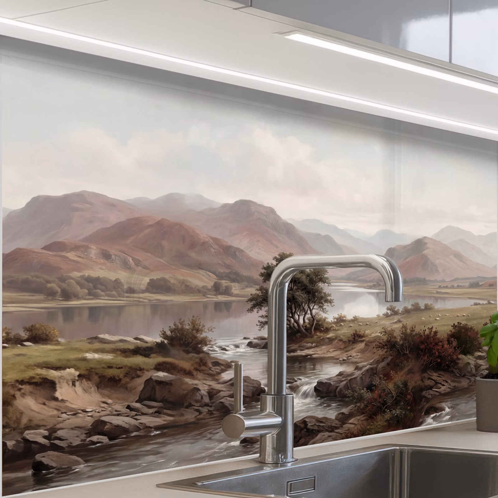 Revestimiento cocina - Paisaje de montaña - Lago - Montañas - Valle - Clásico — 1