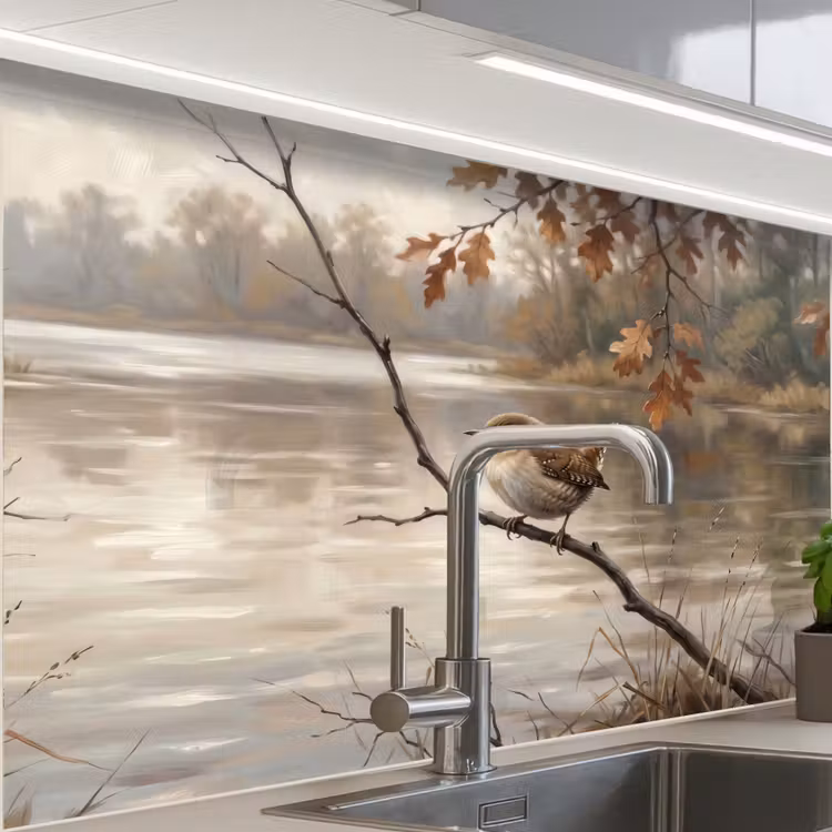 Revestimiento cocina - Reyezuelo - Rama - Río - Naturaleza - Atmosférico — 1