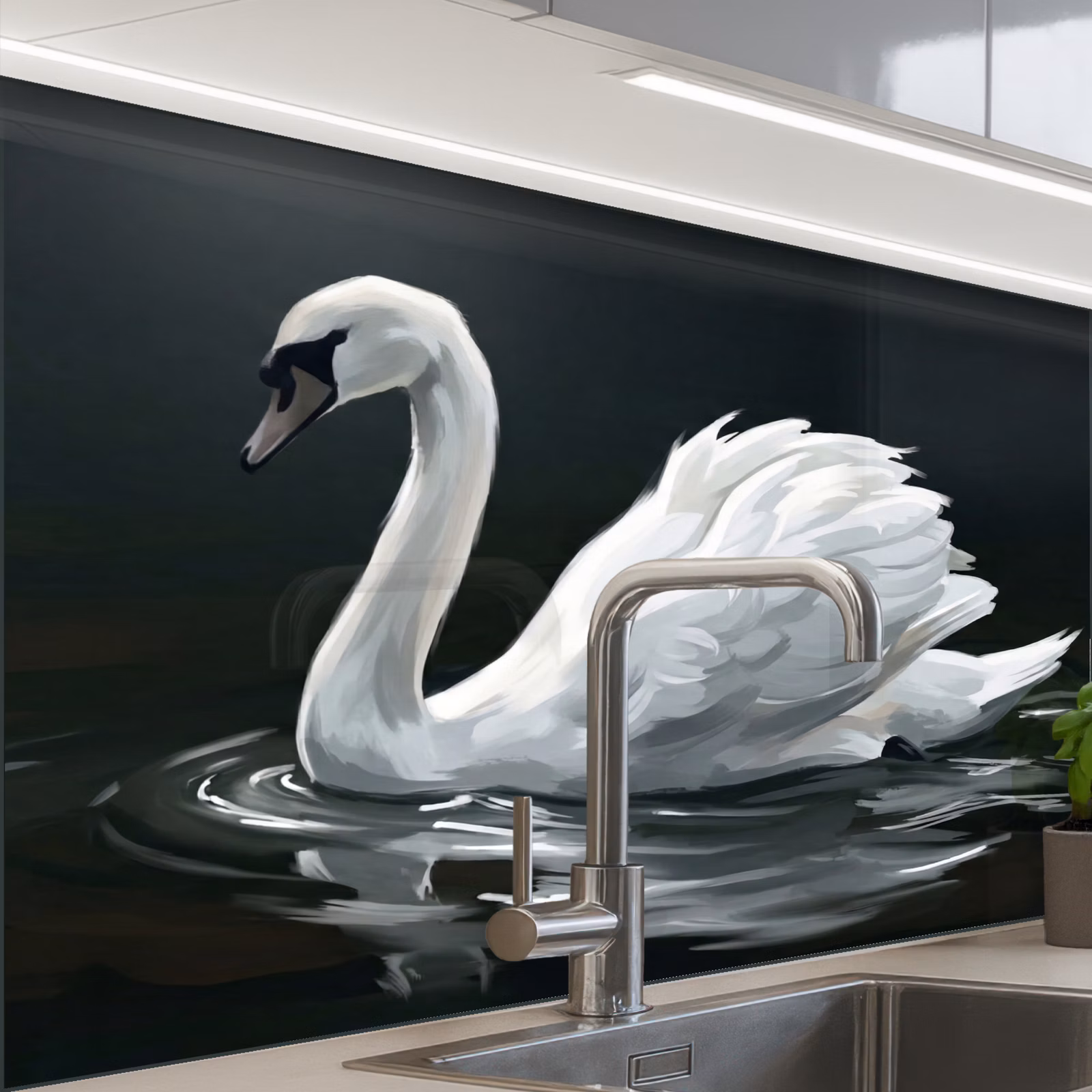 Revestimiento cocina - Cisne - Agua - Naturaleza - Realista - Blanco — 1