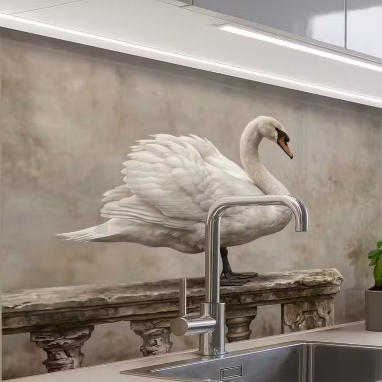 Revestimiento cocina - Cisne - Elegante - Animales - Blanco — 1