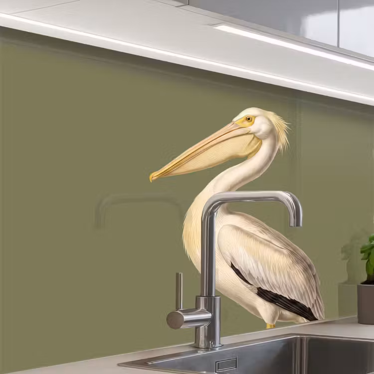 Revestimiento cocina - Pelícano - Blanco - Ave - Clásico - Naturaleza — 1