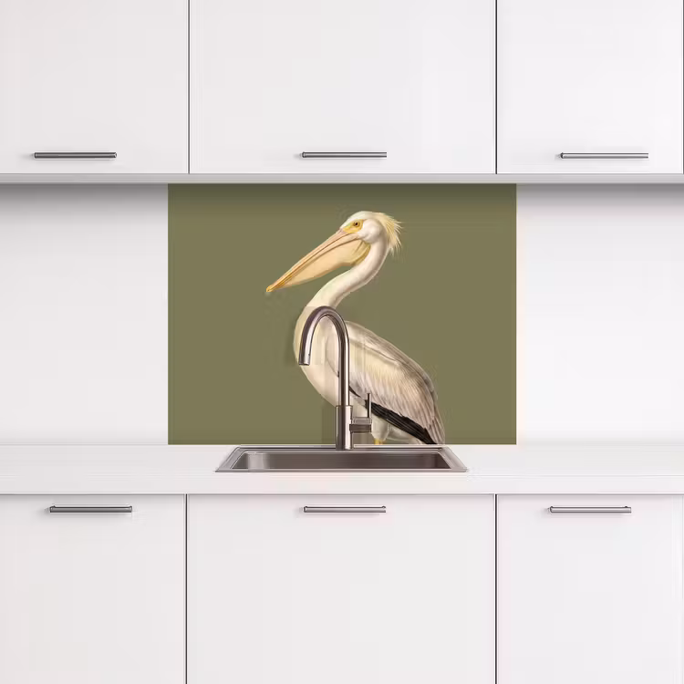Revestimiento cocina - Pelícano - Blanco - Ave - Clásico - Naturaleza — 3