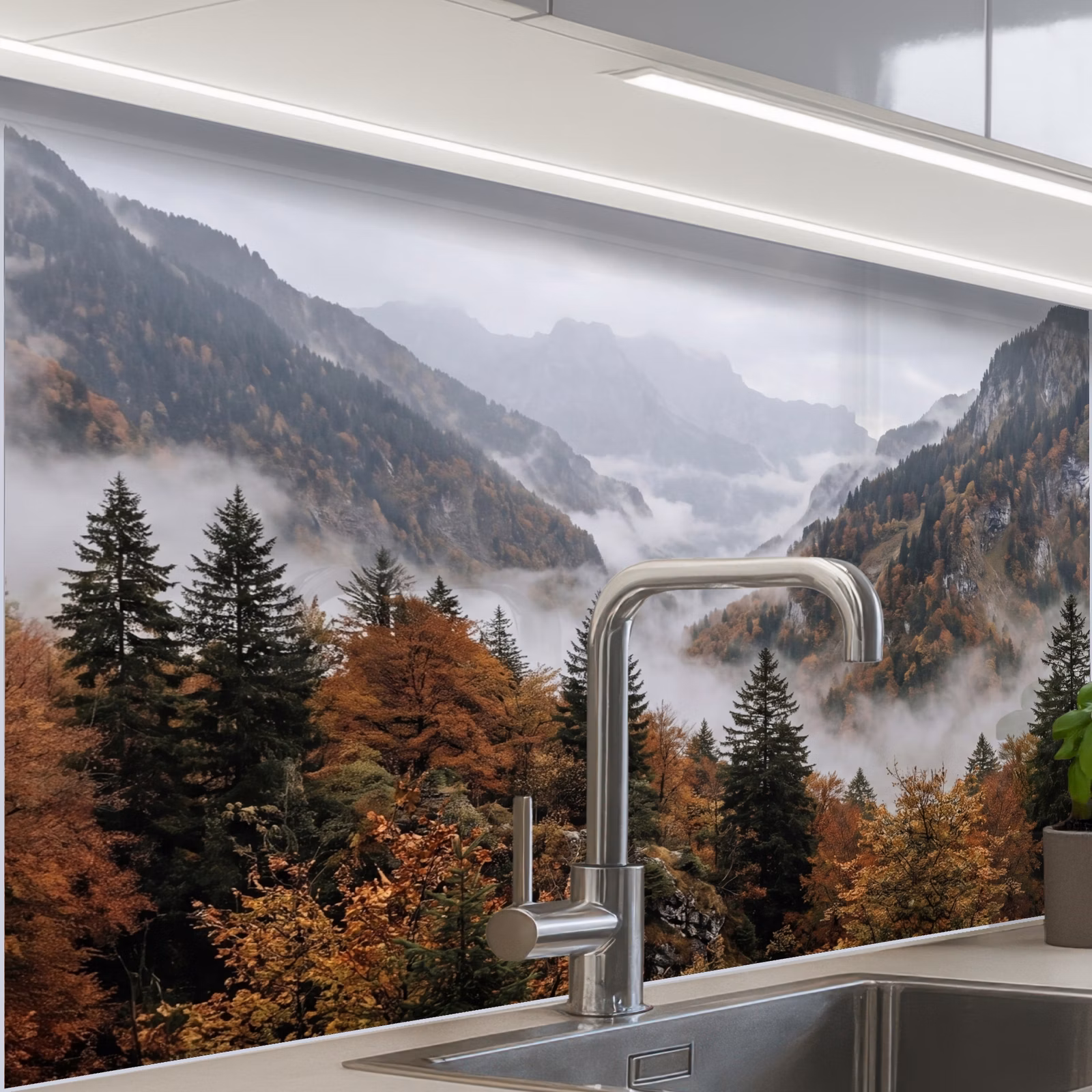 Revestimiento cocina - Montañas - Valle - Niebla - Otoño - Naturaleza — 1