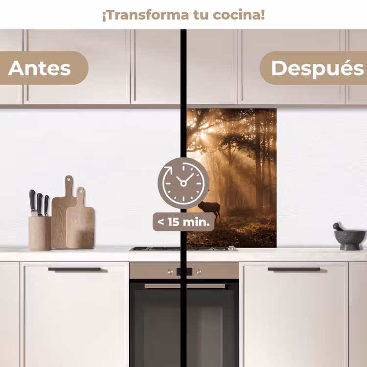Revestimiento cocina - Ciervo - Bosque - Niebla - Naturaleza - Oro — 2