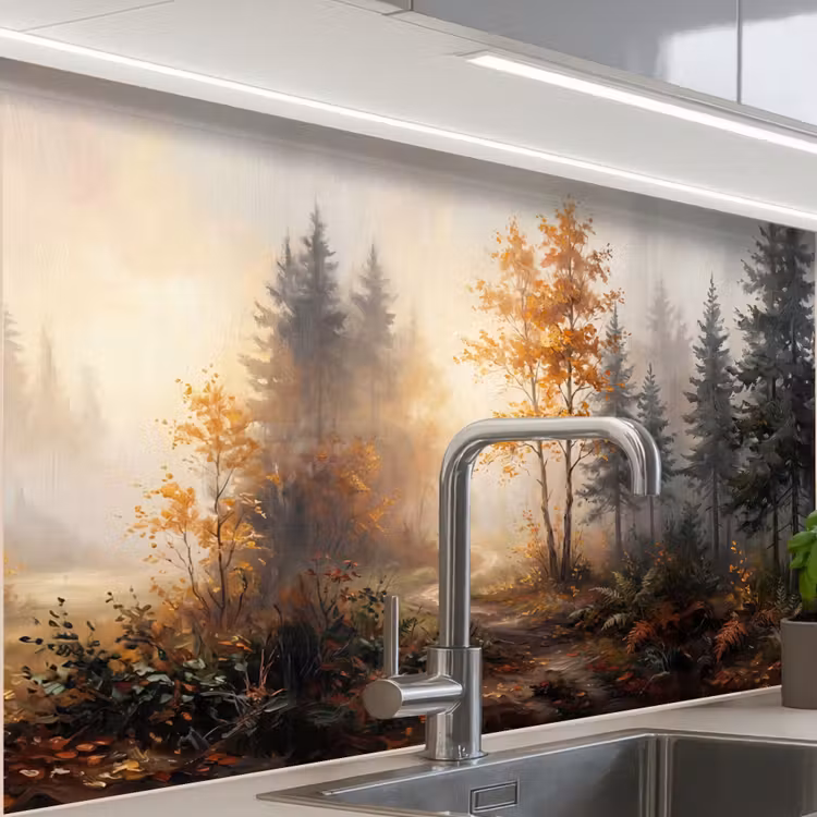 Revestimiento cocina - Senda forestal - Hojas de otoño - Naturaleza - Paisaje - Naranja — 1