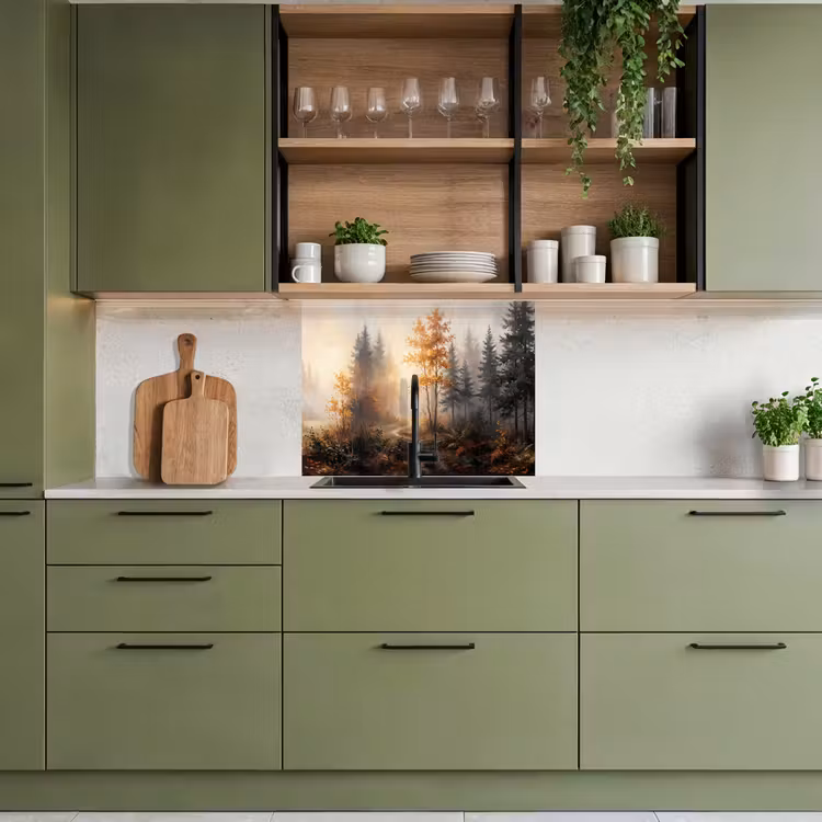 Revestimiento cocina - Senda forestal - Hojas de otoño - Naturaleza - Paisaje - Naranja — 7