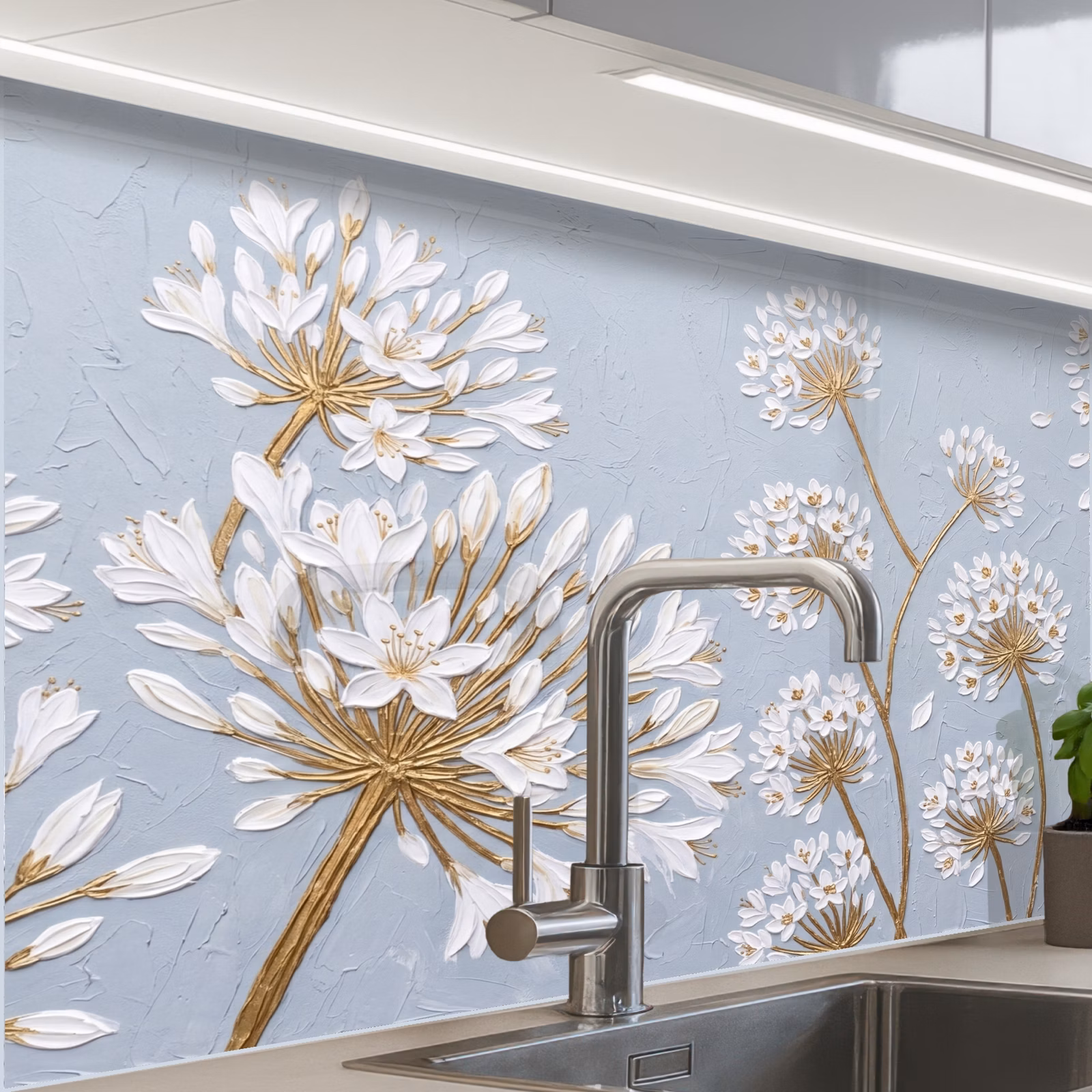 Revestimiento cocina - Ilustración - Flores - Azul — 1