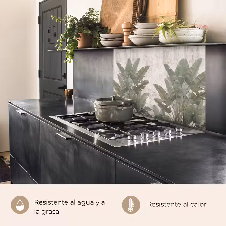 Revestimiento cocina - Hojas de plátano - Hormigón - Verde — 4