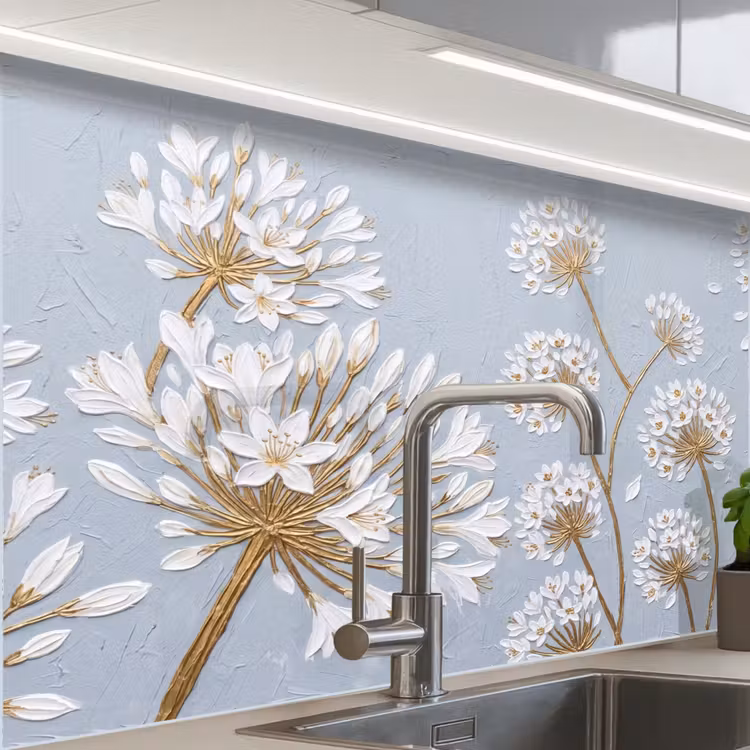 Revestimiento cocina - Ilustración - Flores - Azul — 1