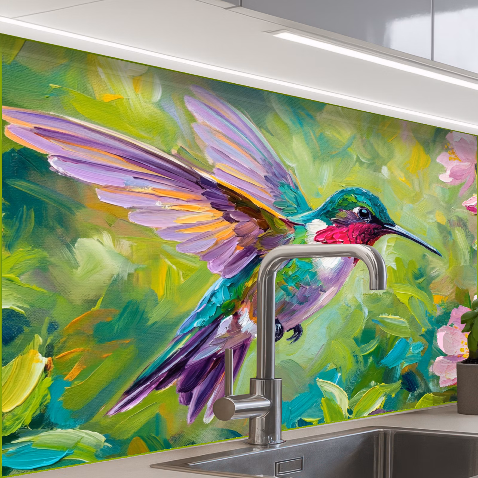 Revestimiento cocina - Colibrí - Flores - Naturaleza - Colorido — 1