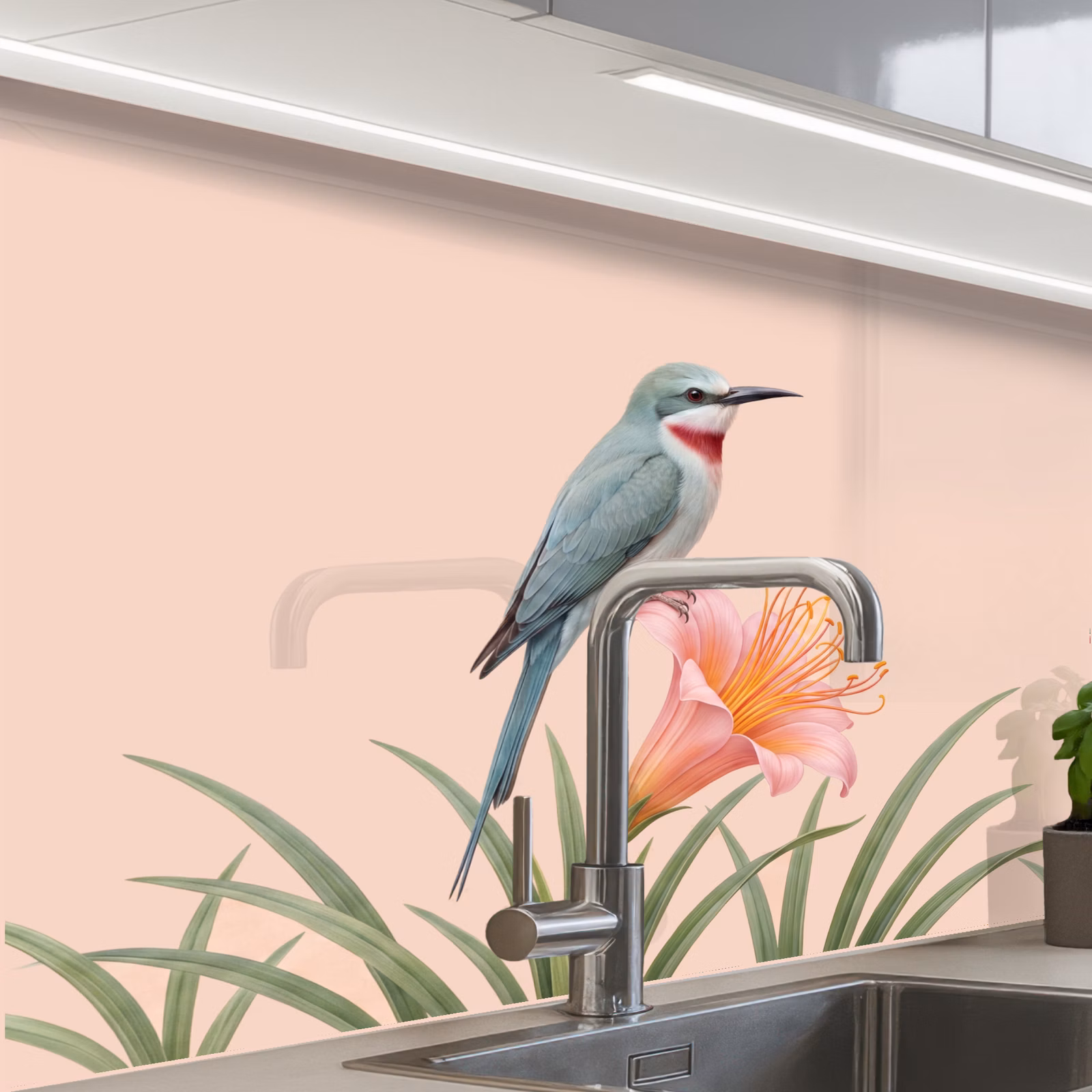Revestimiento cocina - Pájaro - Flor - Naturaleza - Rosa — 1
